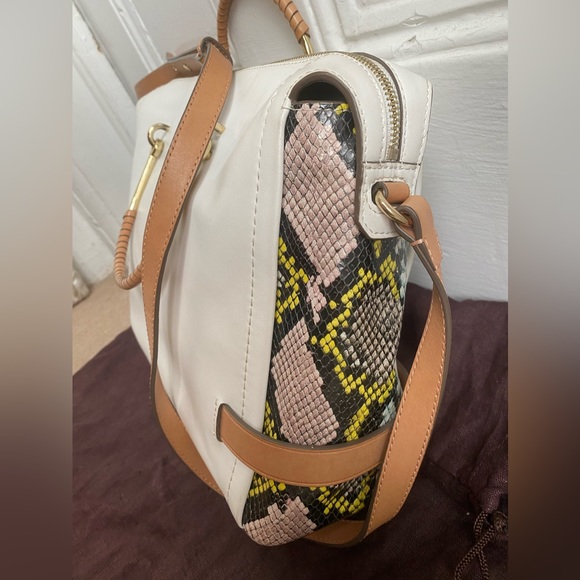 Etienne Aigner Leather Agnes Satchel Shoulder Bag White Tan Snake Black … - Picture 4 of 12